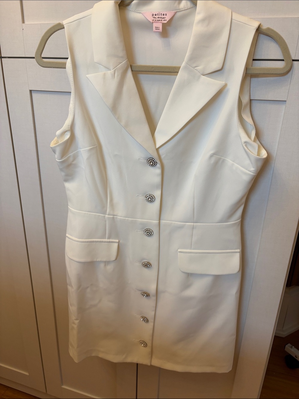 Miss Selfridge Cream Sleeveless Blazer Dress with Decorative Buttons
